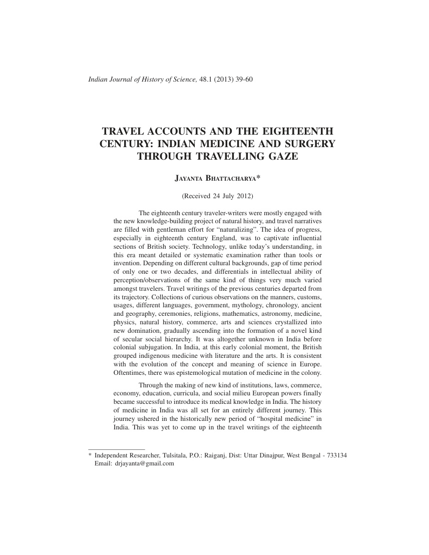 Travel Account and the Eighteenth Century