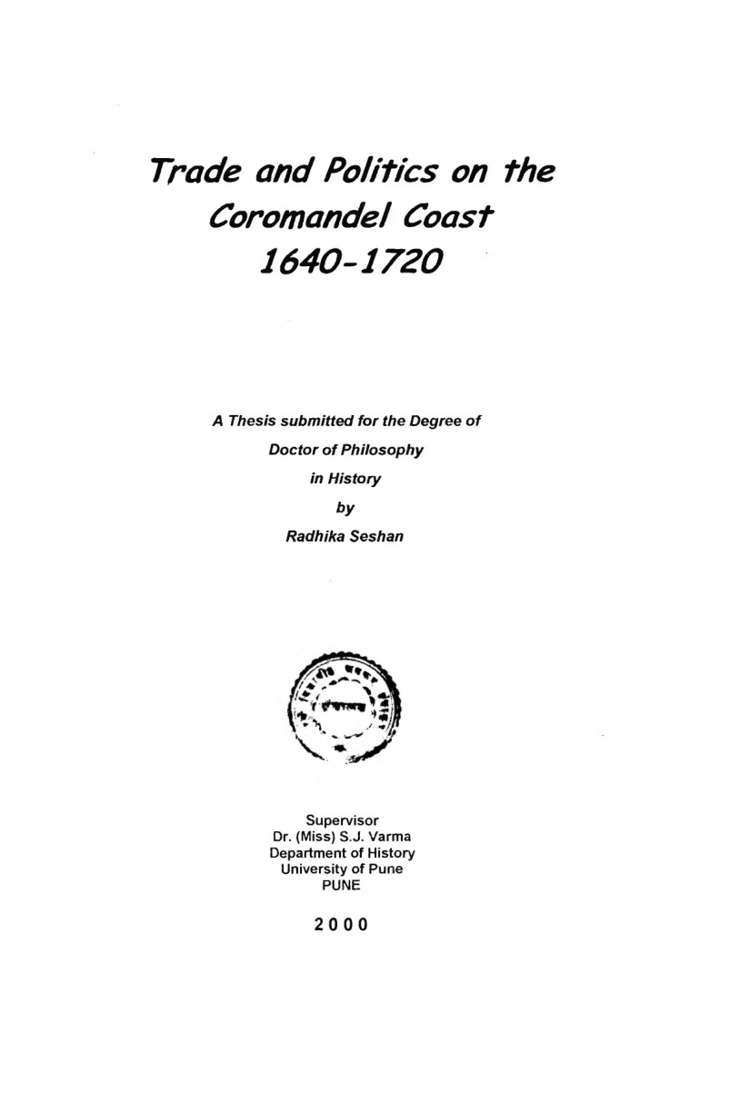 Trade and Politics on the Coromandel Coast