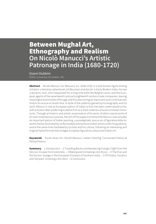 Between Mughal Art, Ethnography and Realism On Nicolò Manucci’s Artistic Patronage in India (1680-1720)