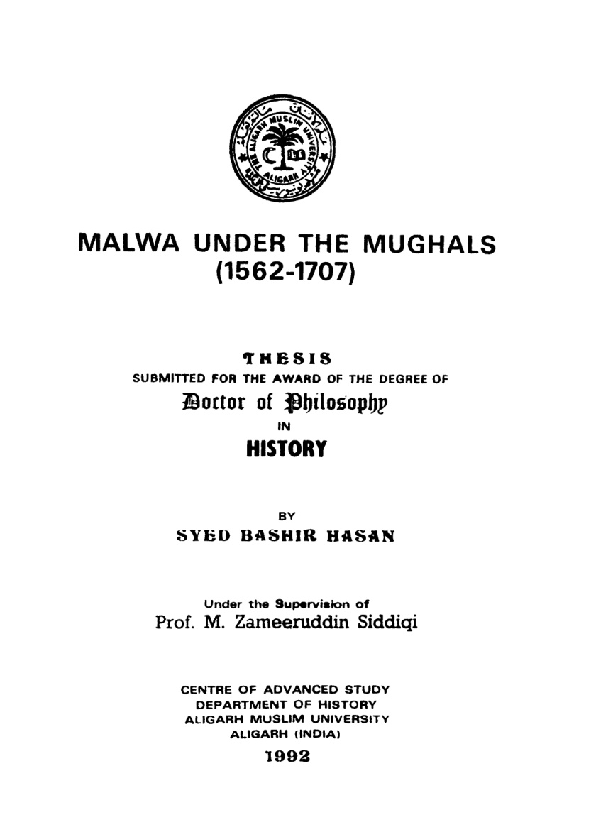 Malwa Under the Mughals 1562_1707
