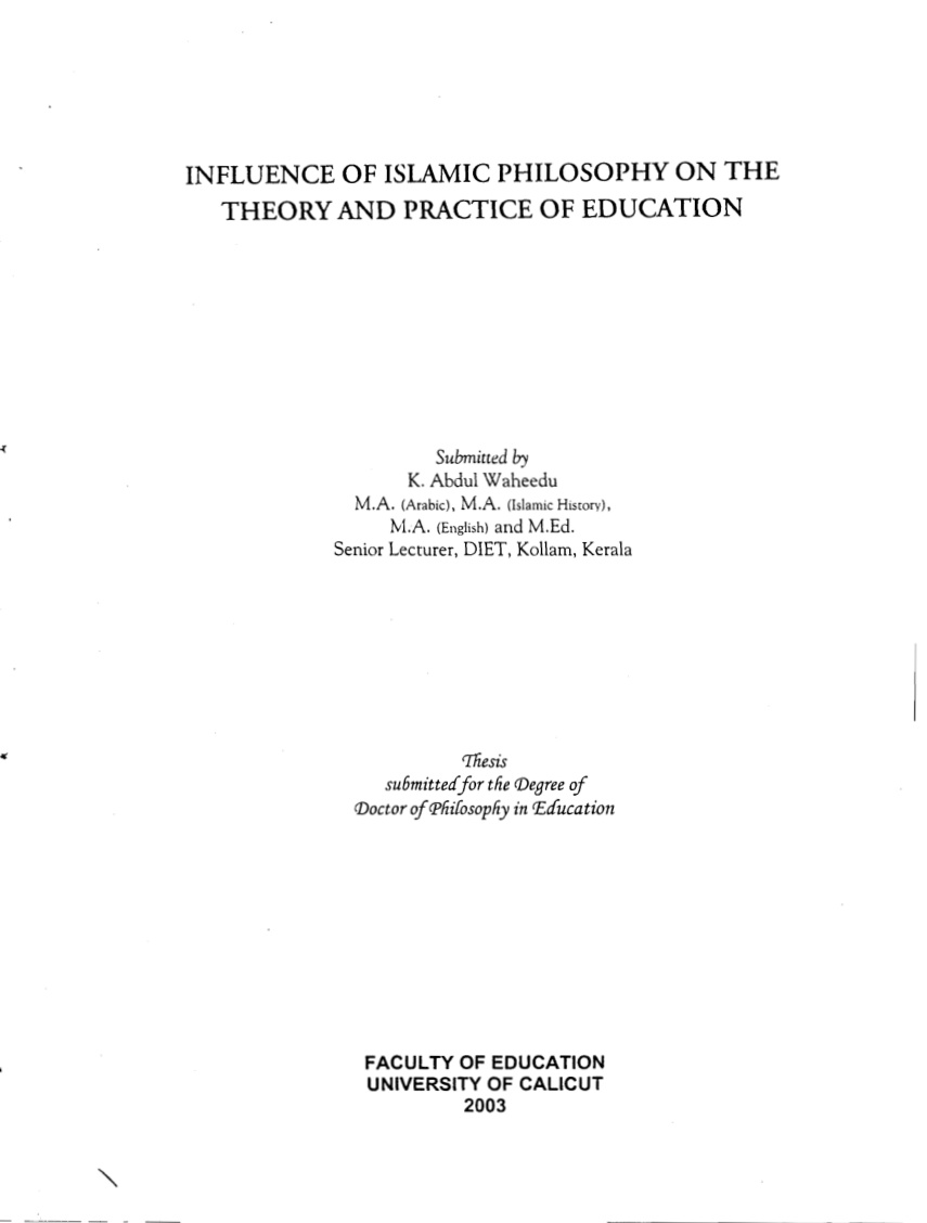 Influence of Islam Philosophy on the Theory and Practice of Education