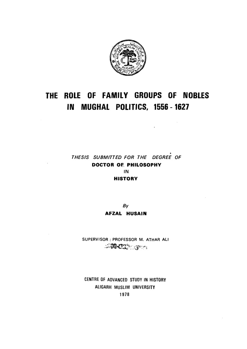 The Role of Family Groups of Nobles in Mughal Politics, 1556_1627