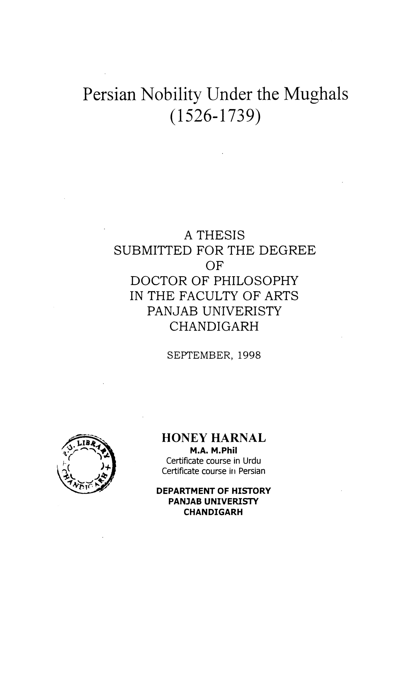 Persian Nobility Under the Mughals