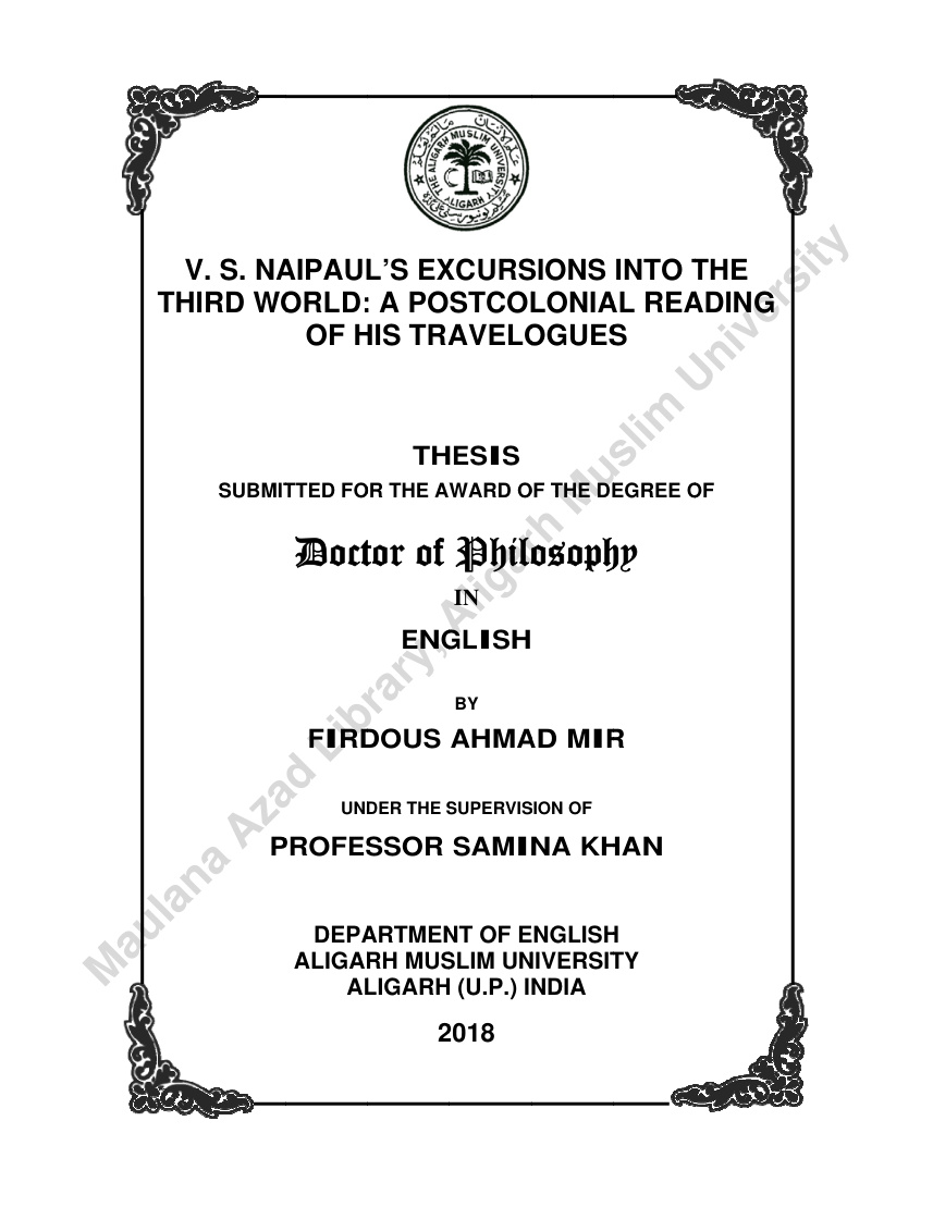 V.S Naipaul,s Excurisions into the Third World