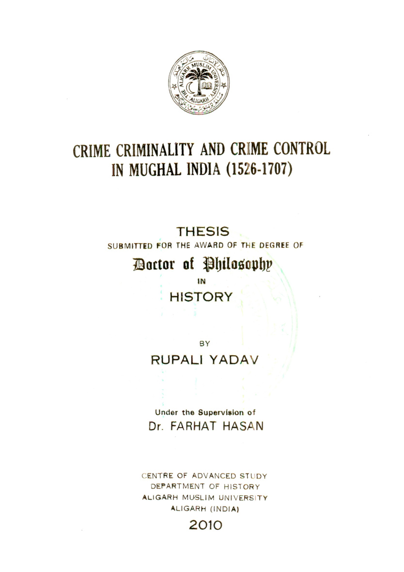 Crime Criminality and Crime Control in Mughal India 1526_1707