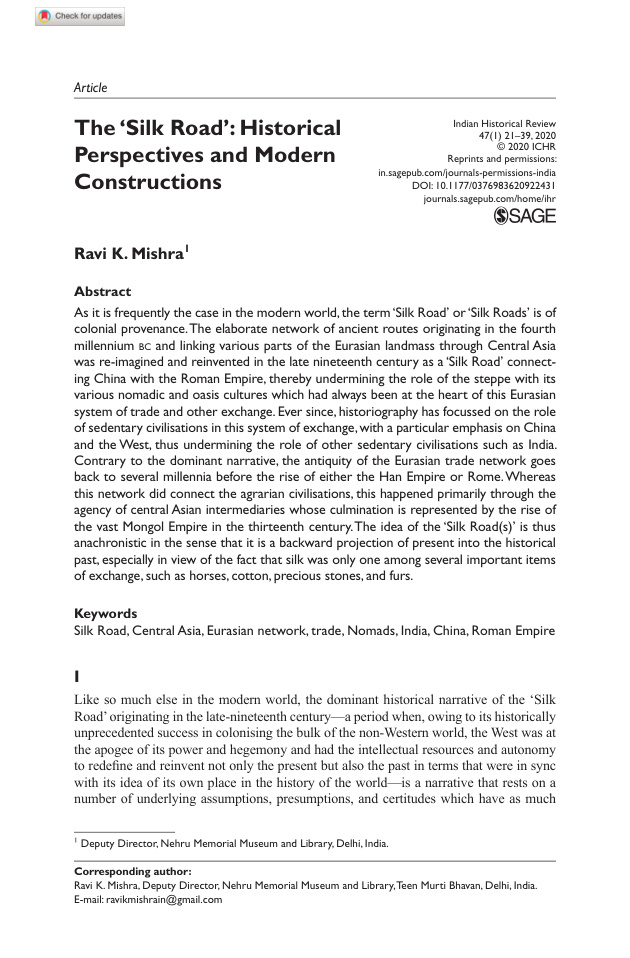 The ‘Silk Road’: Historical Perspectives and Modern Constructions